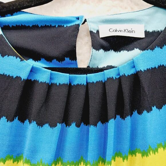 Blouse Size S Blue Yellow Lime Cruise Dopamine Stripe Minimalist Resort Resort - Picture 3 of 11